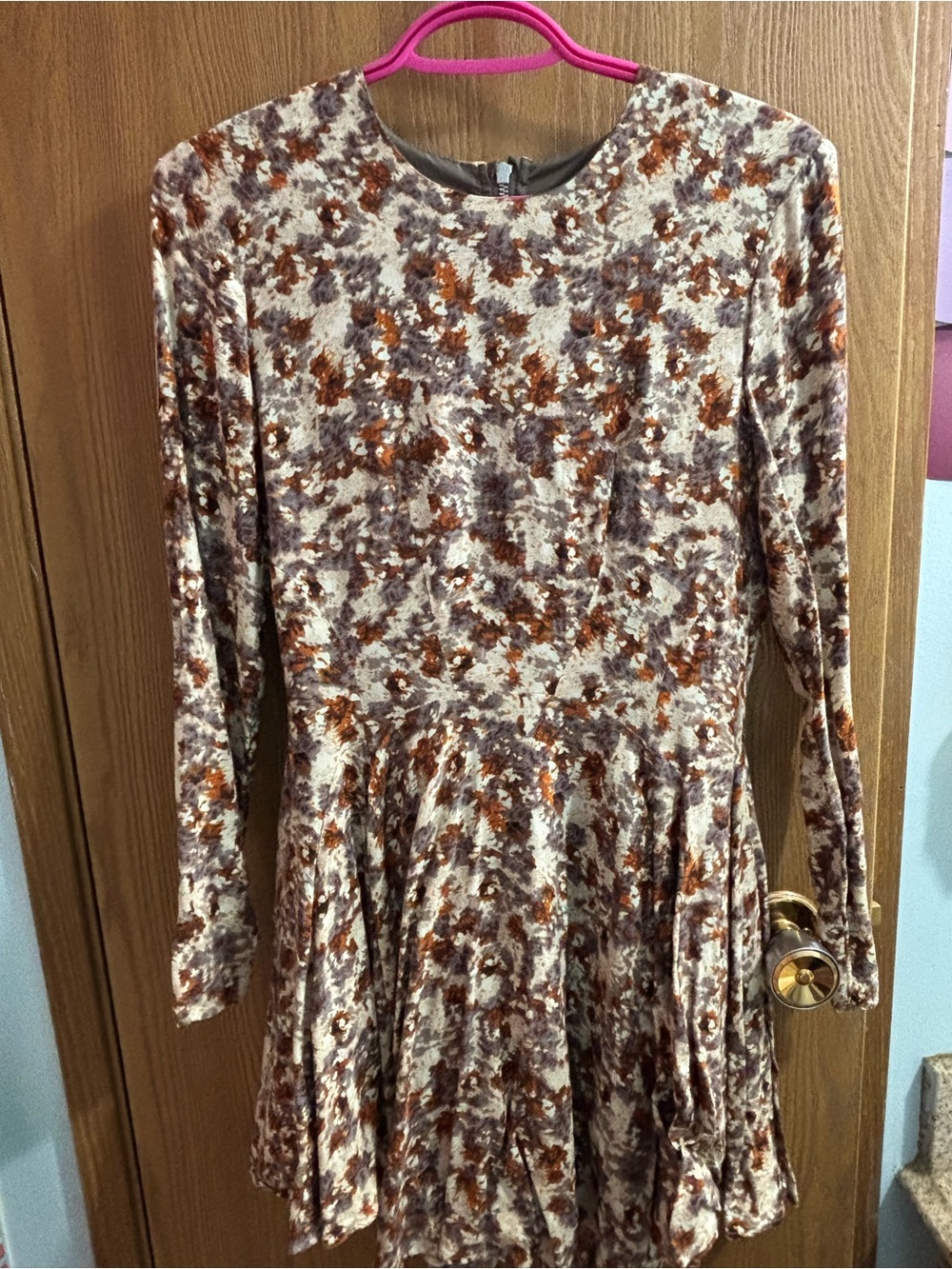 H&M Long Sleeve Skater Dress in Brown, Cream and Rust